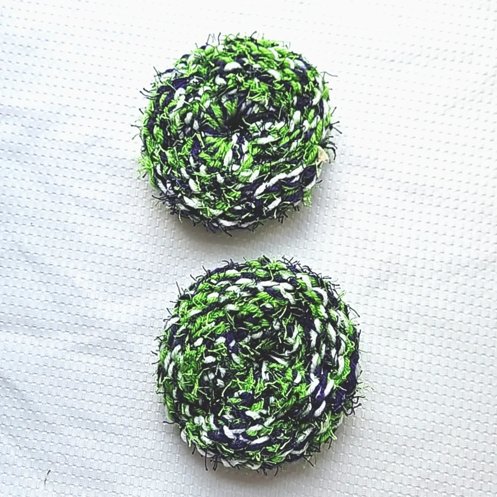 Eco-Friendly Variegated Yarn Kitchen Scrubber Set of 2 Green Purple White